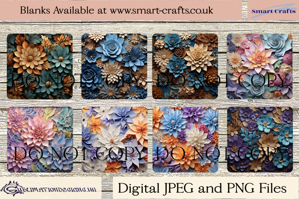 3D Effect Floral Sublimation Designs Set of 15