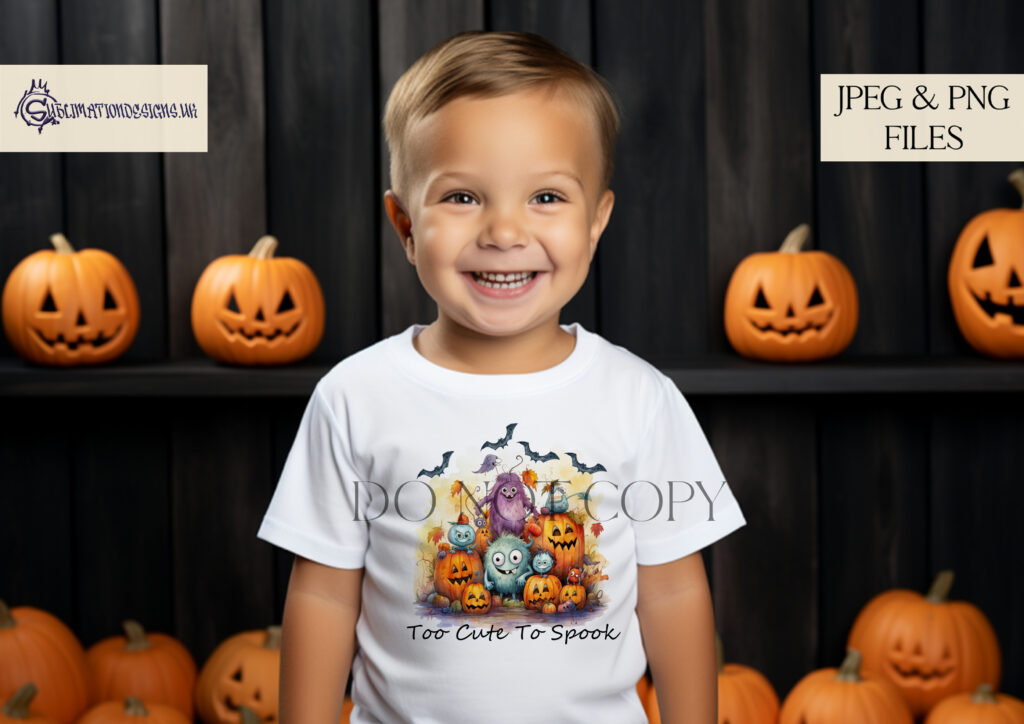 Illustration showcasing the Cute Halloween Monsters Sublimation Design Set.