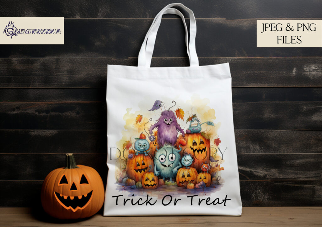 Illustration showcasing the Cute Halloween Monsters Sublimation Design Set.