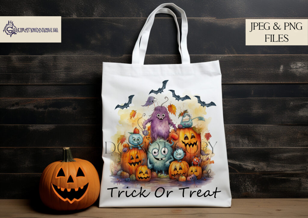 Illustration showcasing the Cute Halloween Monsters Sublimation Design Set.
