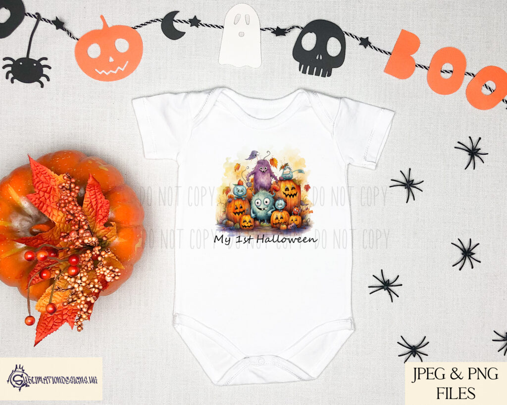 Illustration showcasing the Cute Halloween Monsters Sublimation Design Set.