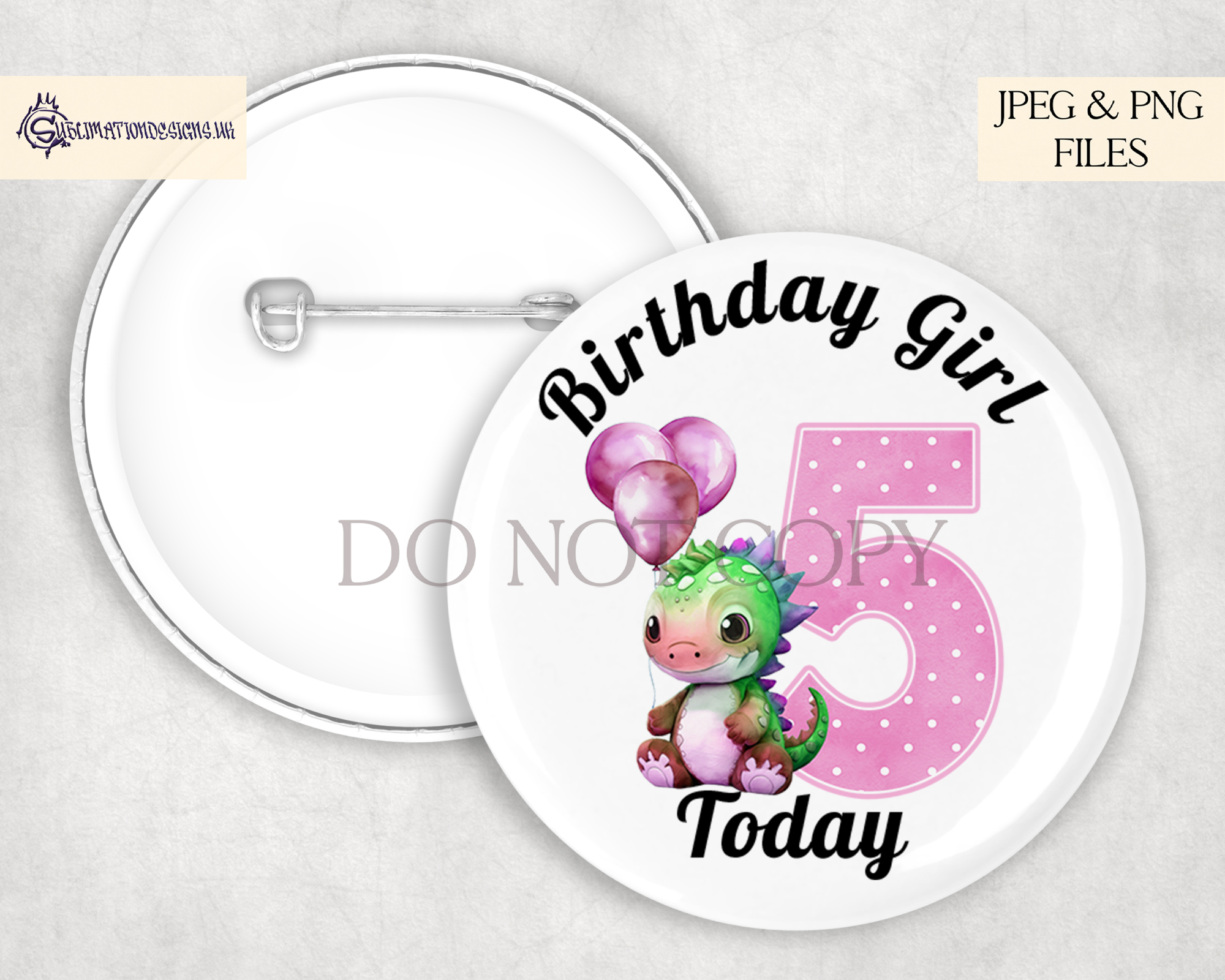 Pink Dinosaur Birthday Number Set - Dinosaur Holding Balloons