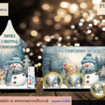 Teddy Bear Building a Snowman Design Set - Holiday Artwork