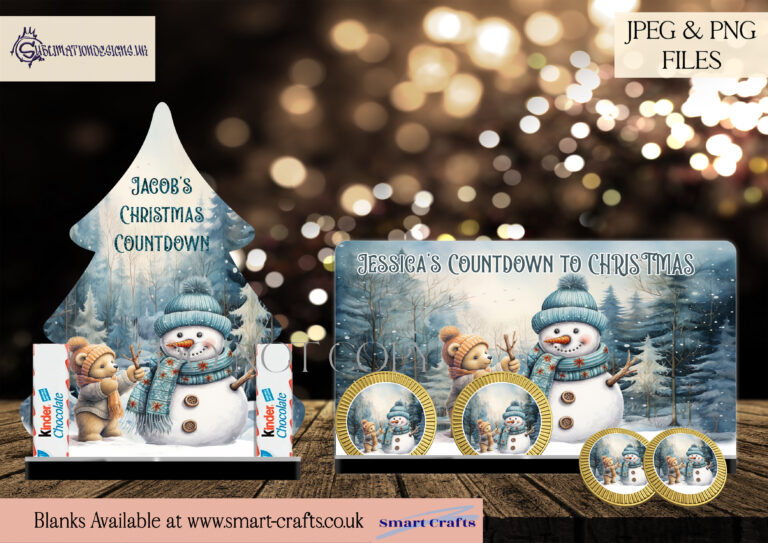 Teddy Bear Building a Snowman Design Set - Holiday Artwork