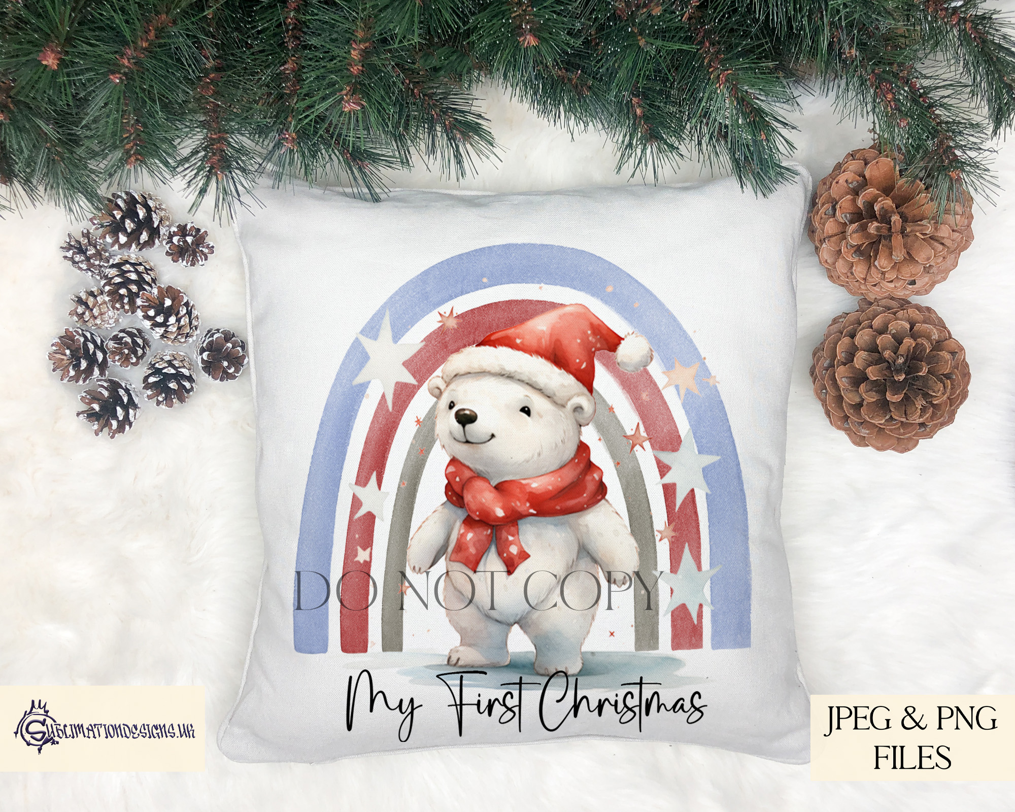 Capture the magic of the season with our Polar Bear Under a Red and Blue Rainbow Design Set.