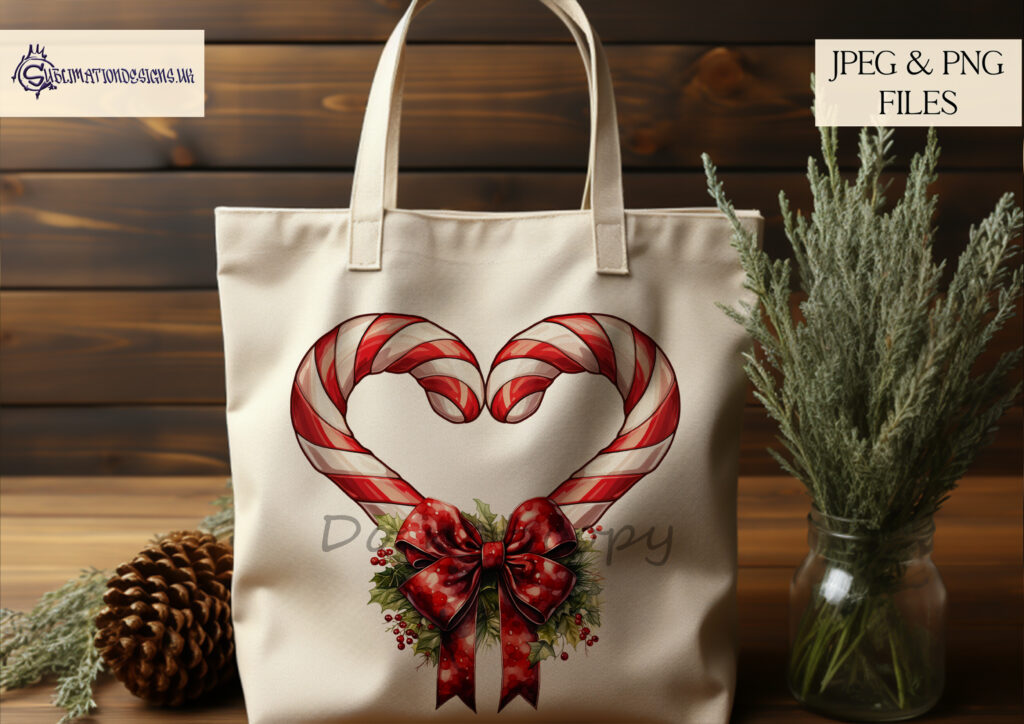 Candy Cane Heart Sublimation Design