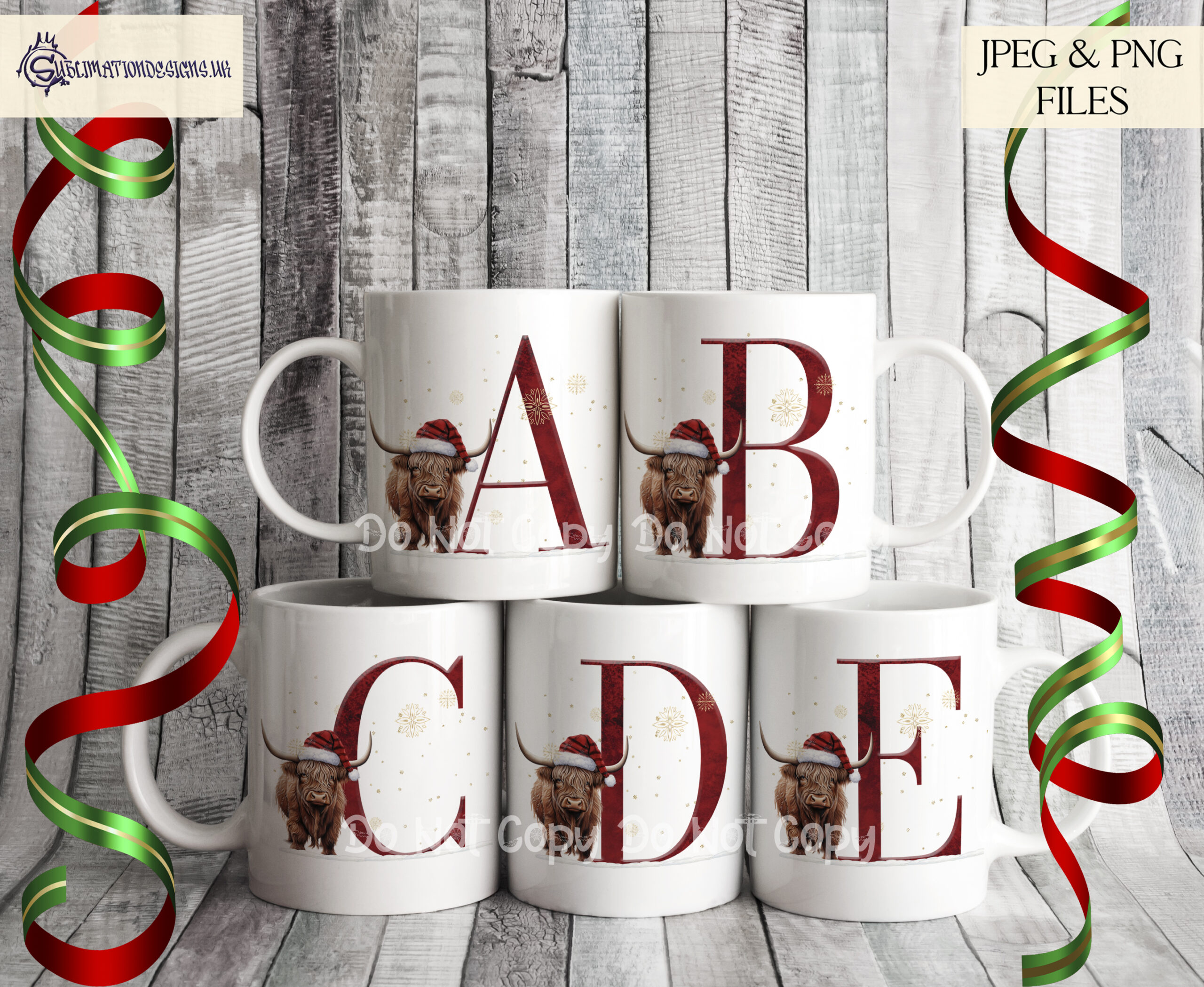 Christmas Highland Cow Alphabet Set - Festive Personalization