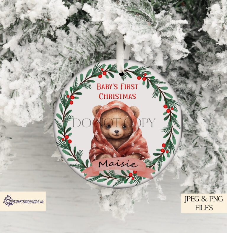 Baby Bear At Christmas Sublimation Design