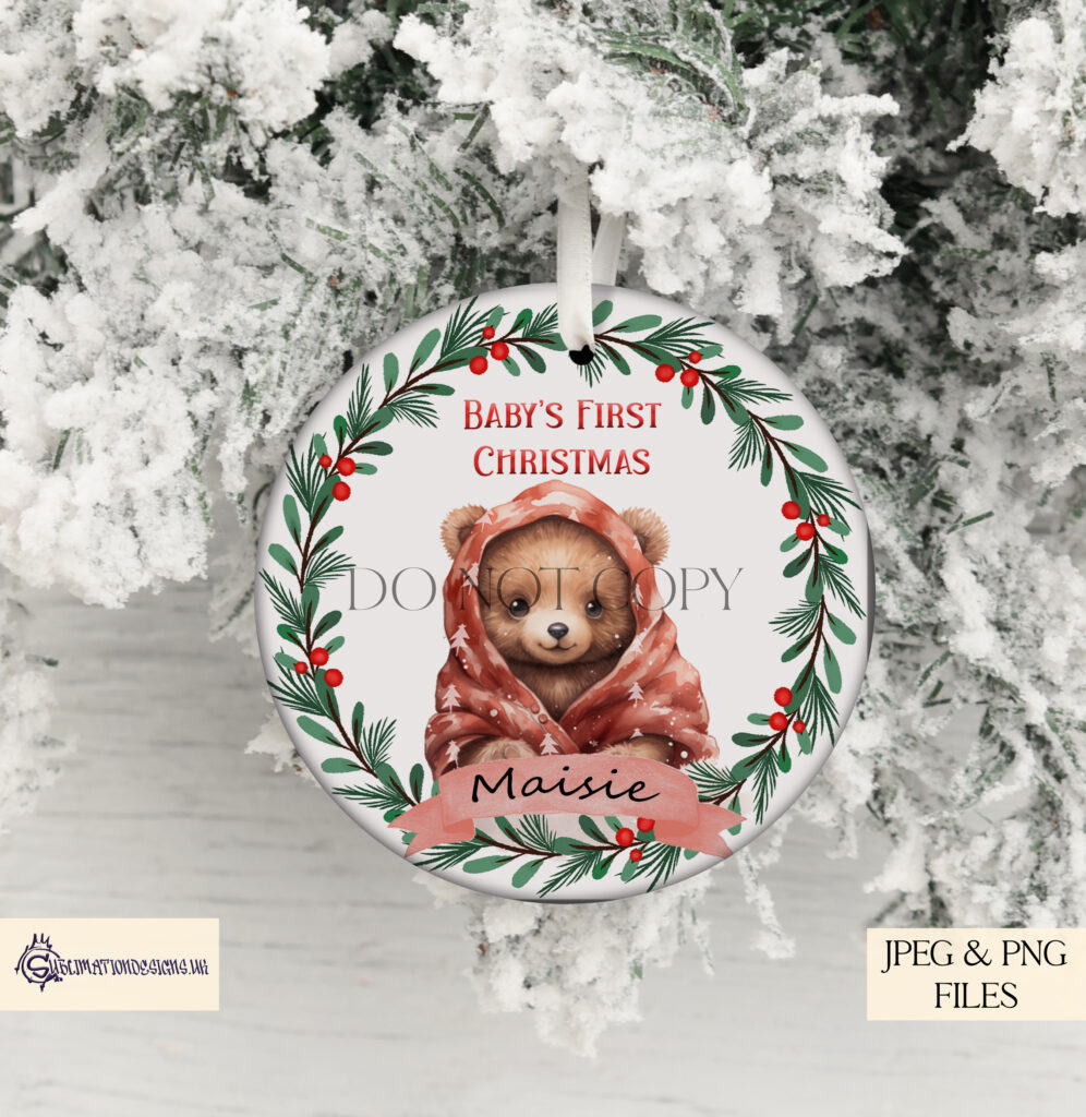 Baby Bear At Christmas Sublimation Design
