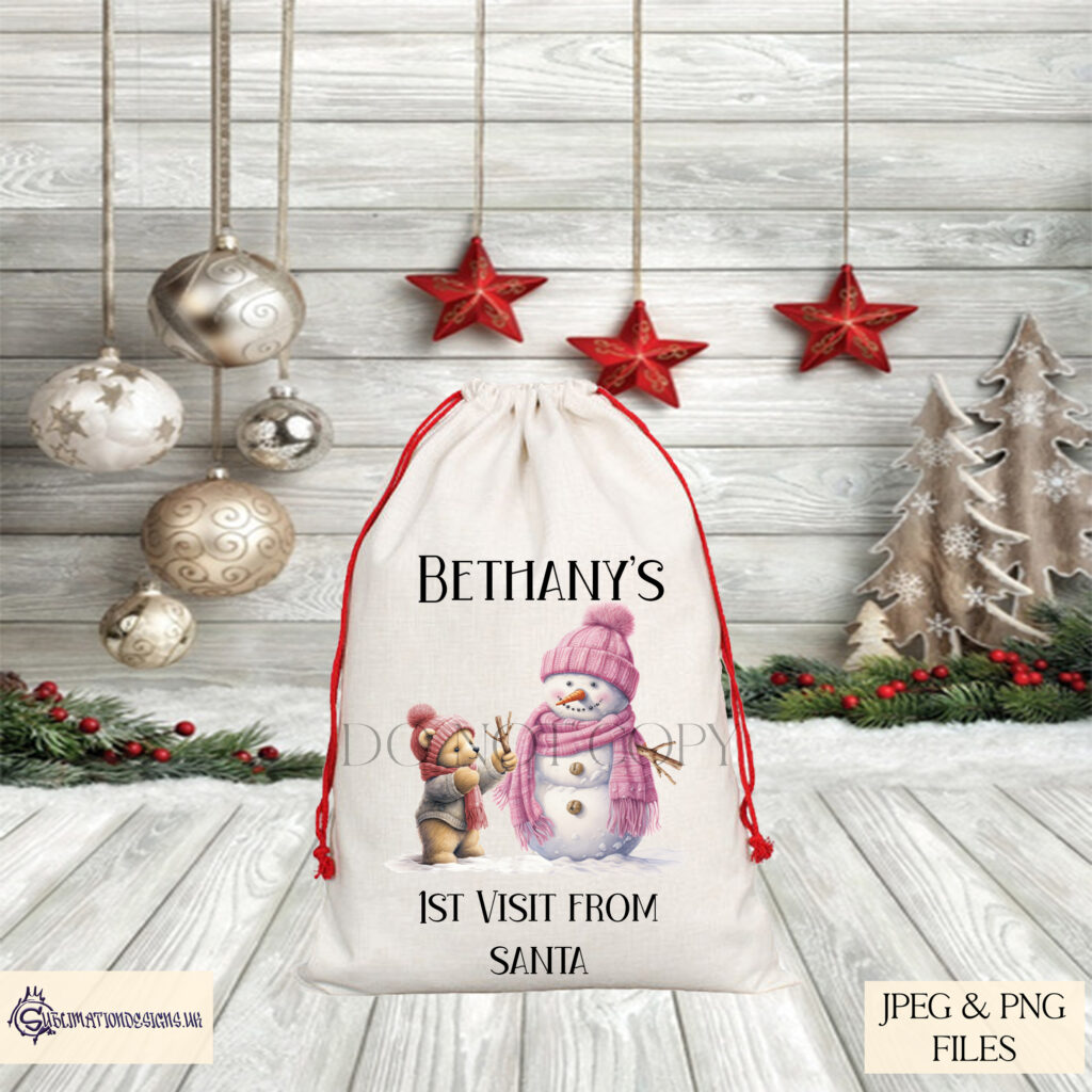 Teddy Bear Building a Snowman Design Set - Holiday Artwork