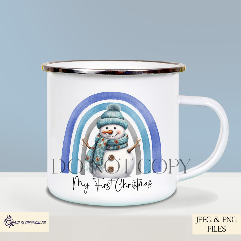 Snowman Underneath a Rainbow Design Set - Christmas Illustration