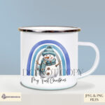 Snowman Underneath a Rainbow Design Set - Christmas Illustration