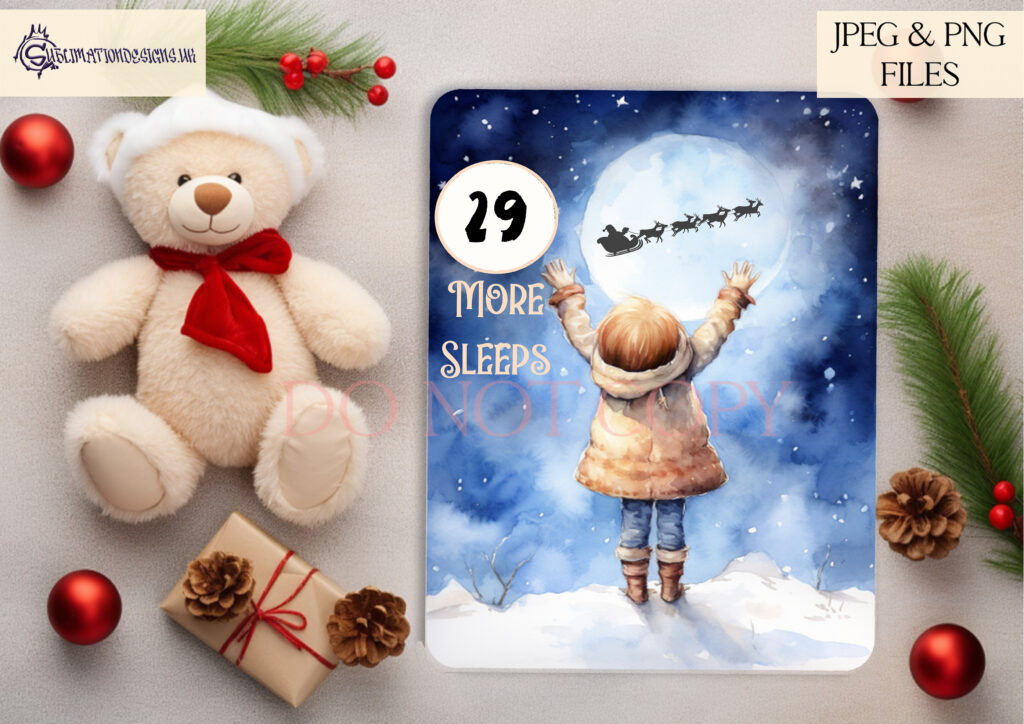 Winter Sky Santa Search Design Set - Holiday Illustration Countdown
