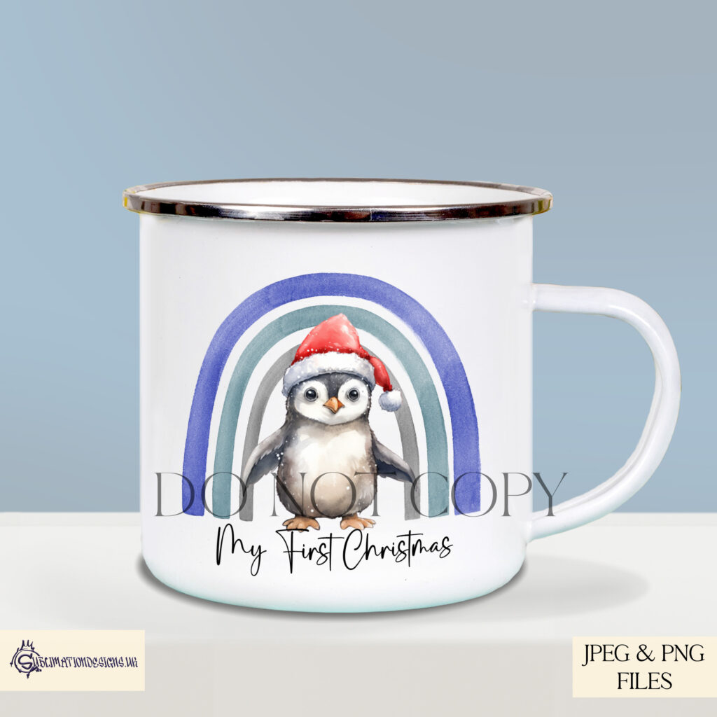 Penguins Underneath a Rainbow Design Set - Christmas Illustration