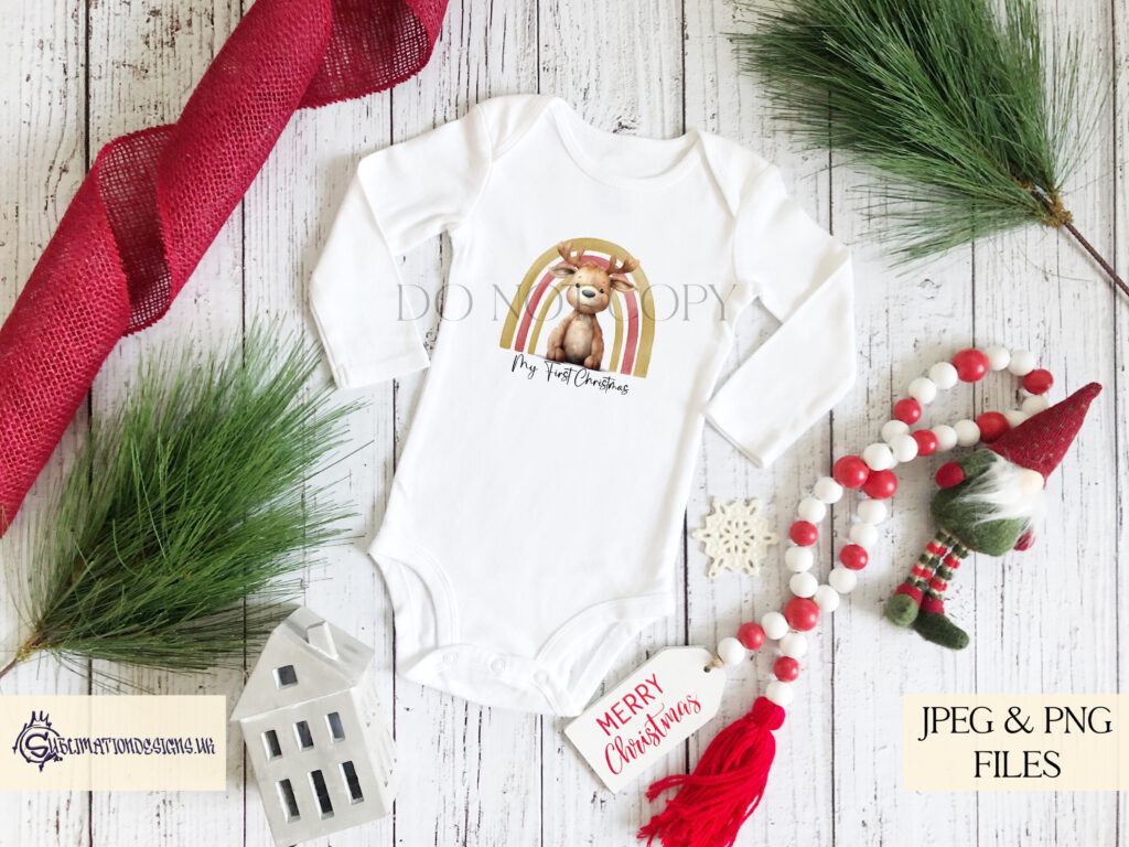 Reindeer Under a Red and Gold Rainbow Design Set - Christmas Illustration