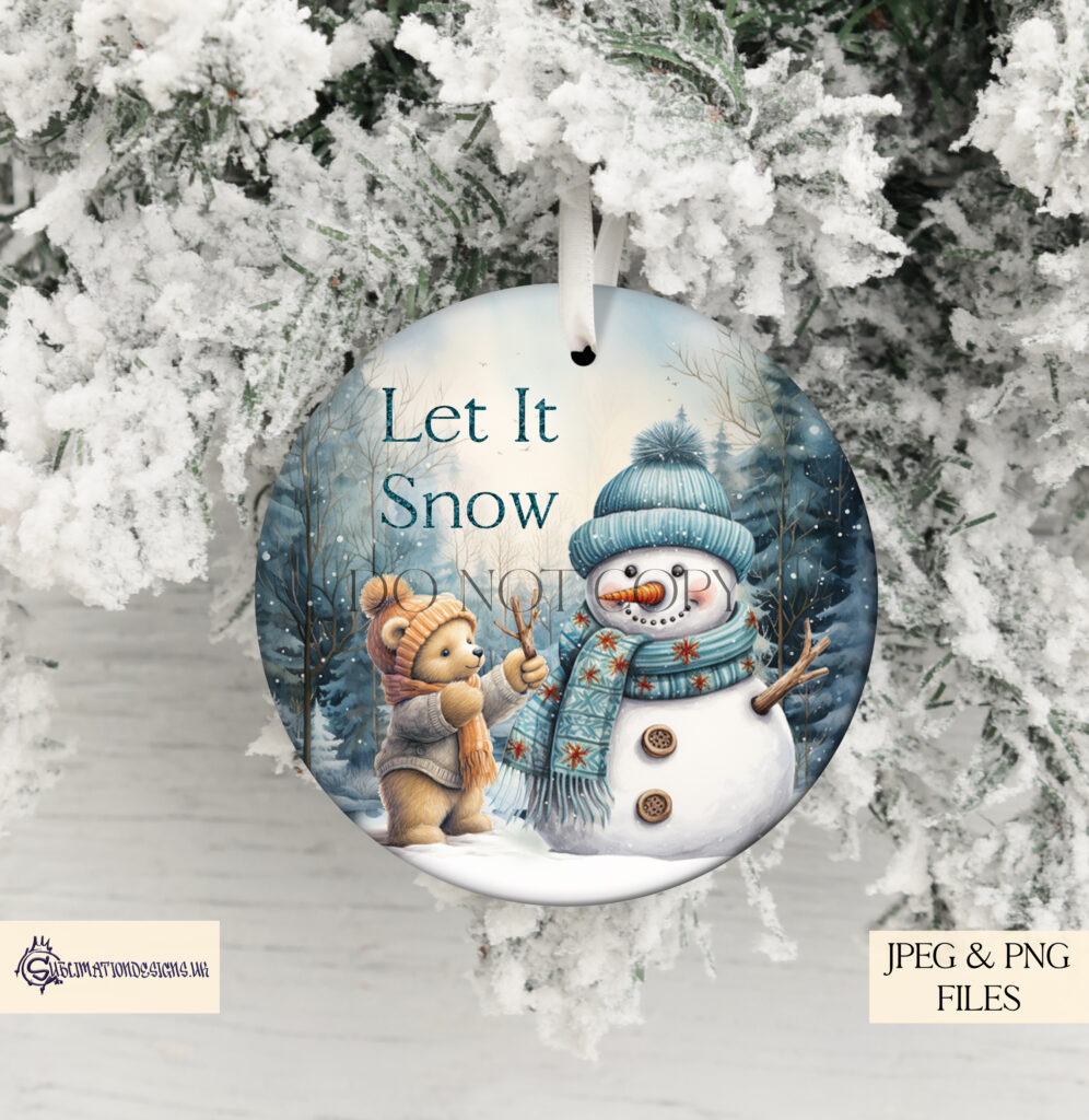 Teddy Bear Building a Snowman Design Set - Holiday Artwork
