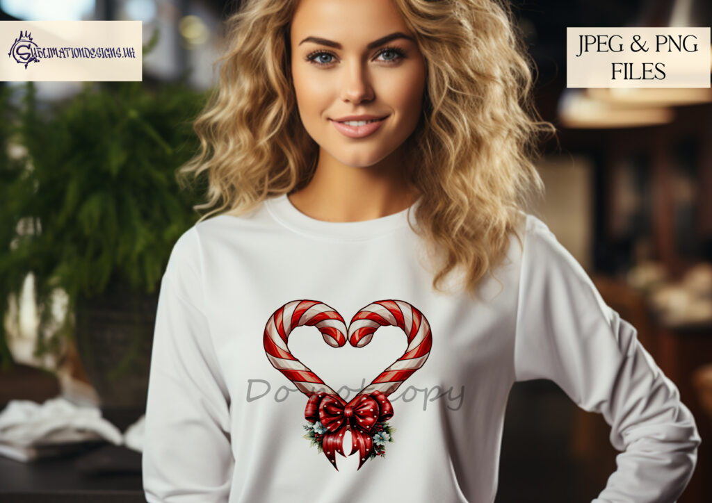 Candy Cane Heart Sublimation Design