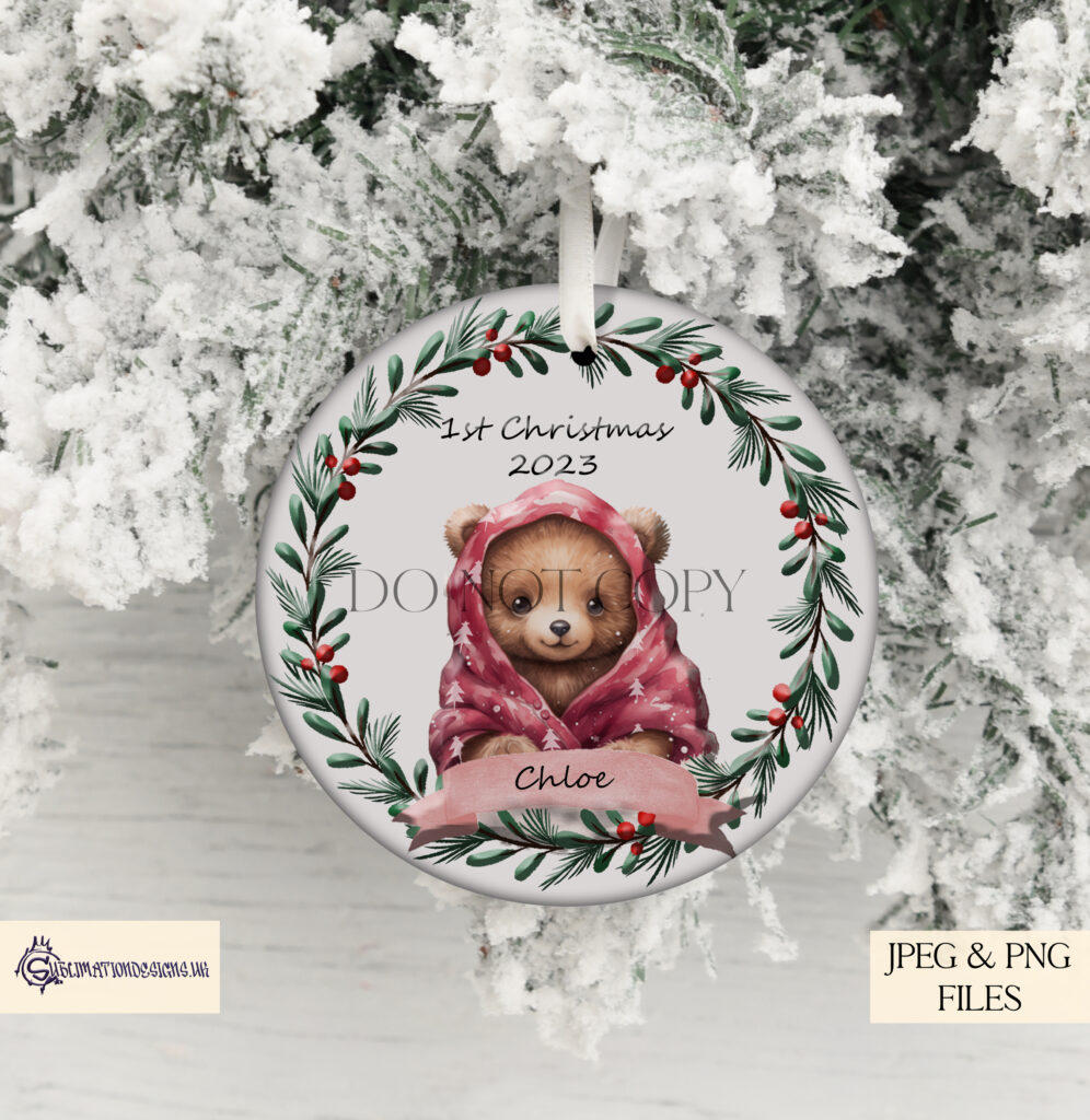 Baby Bear At Christmas Sublimation Design
