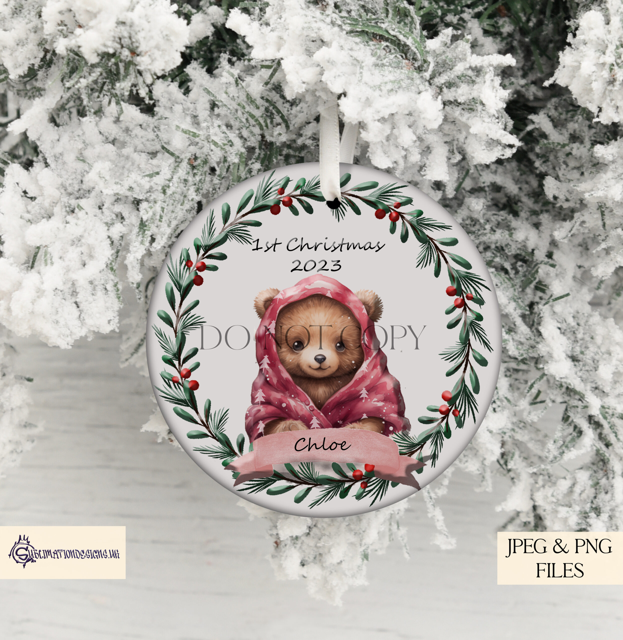 Baby Bear At Christmas Sublimation Design