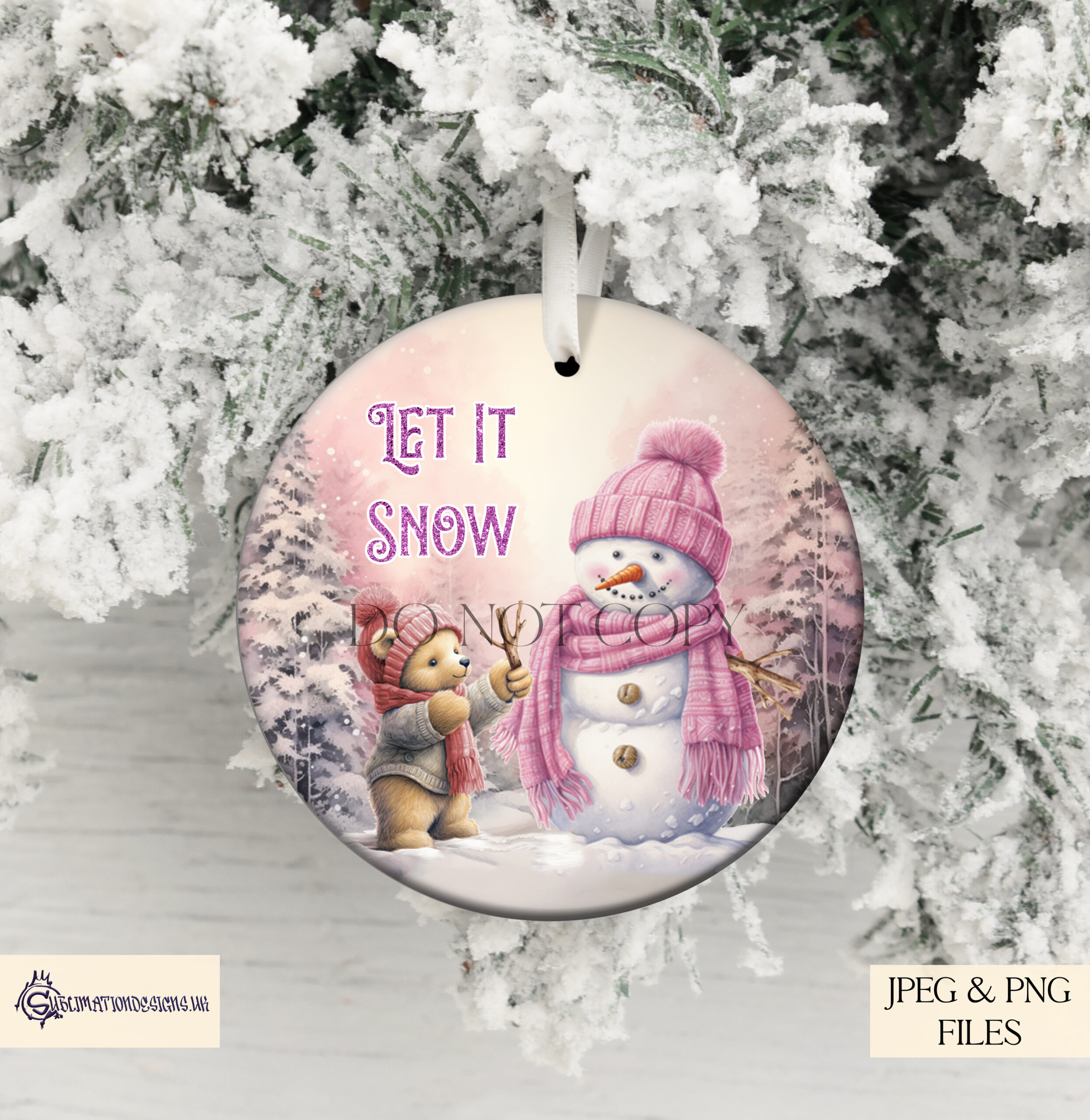 Teddy Bear Building a Snowman Design Set - Holiday Artwork