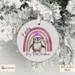 Penguins Underneath a Rainbow Design Set - Christmas Illustration