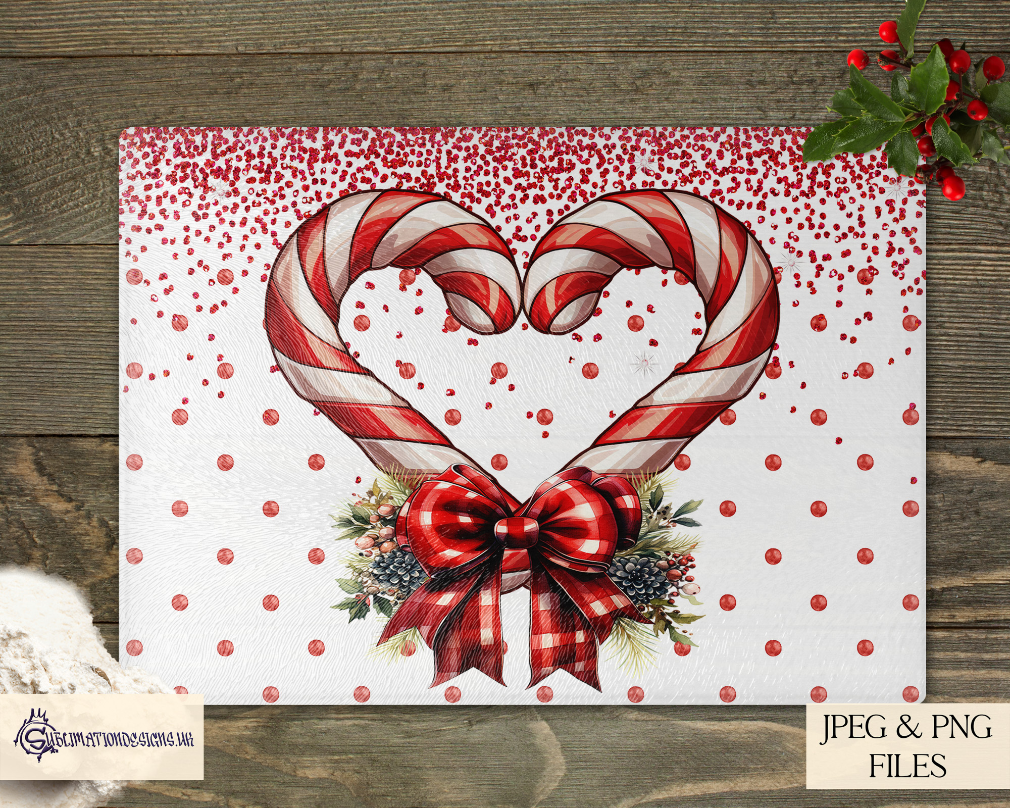 Candy Cane Heart Sublimation Design