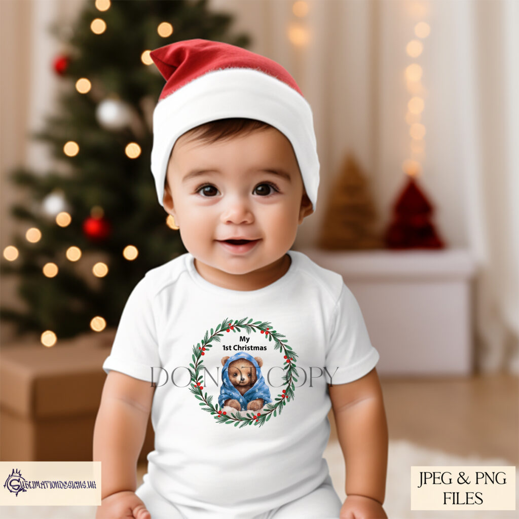 Baby Bear At Christmas Sublimation Design
