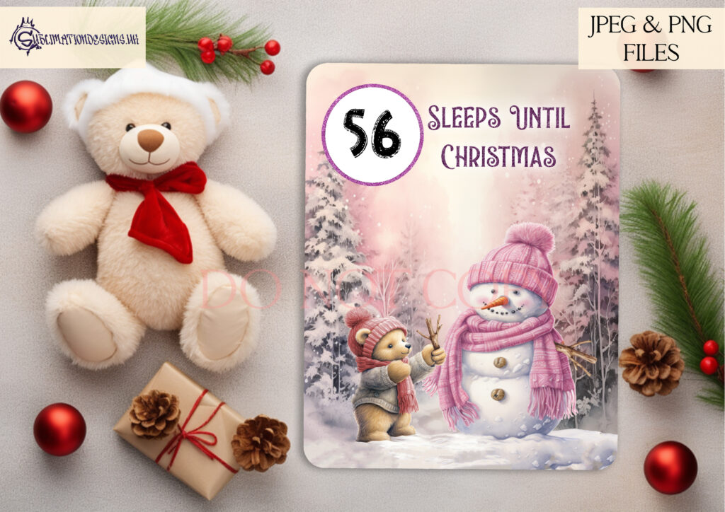 Teddy Bear Building a Snowman Design Set - Holiday Artwork