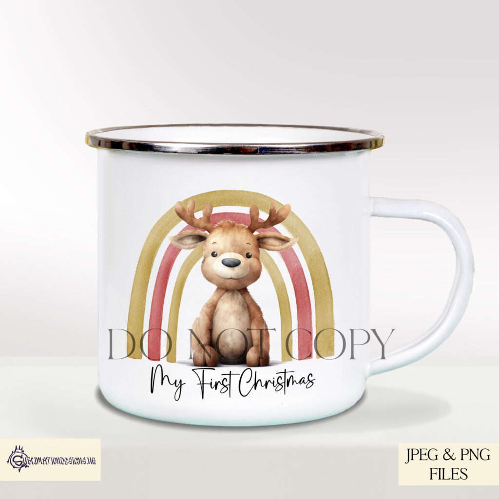 Reindeer Under a Red and Gold Rainbow Design Set - Christmas Illustration