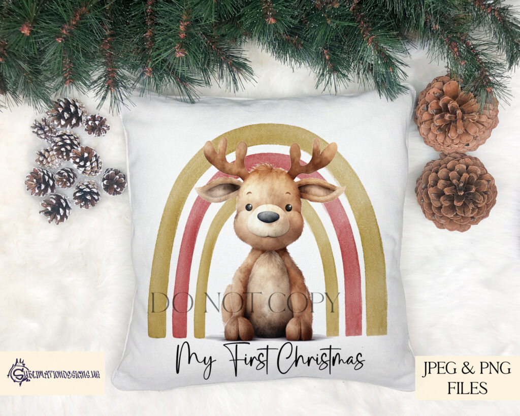 Reindeer Under a Red and Gold Rainbow Design Set - Christmas Illustration