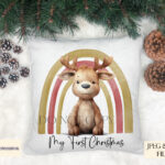 Reindeer Under a Red and Gold Rainbow Design Set - Christmas Illustration