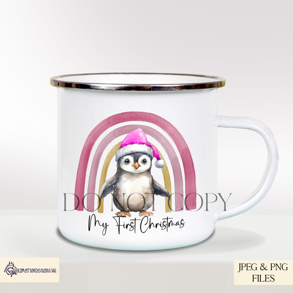 Penguins Underneath a Rainbow Design Set - Christmas Illustration