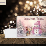 Teddy Bear Building a Snowman Design Set - Holiday Artwork