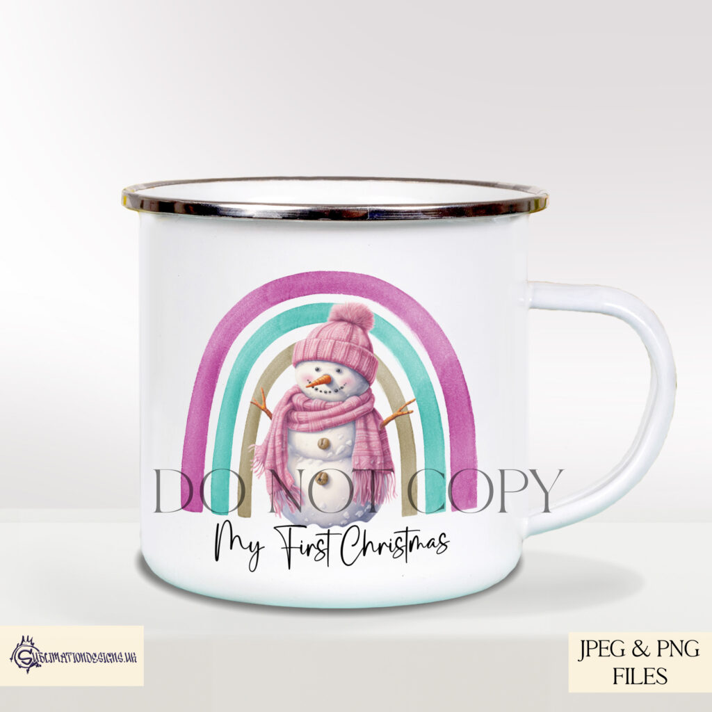 Snowman Underneath a Rainbow Design Set - Christmas Illustration