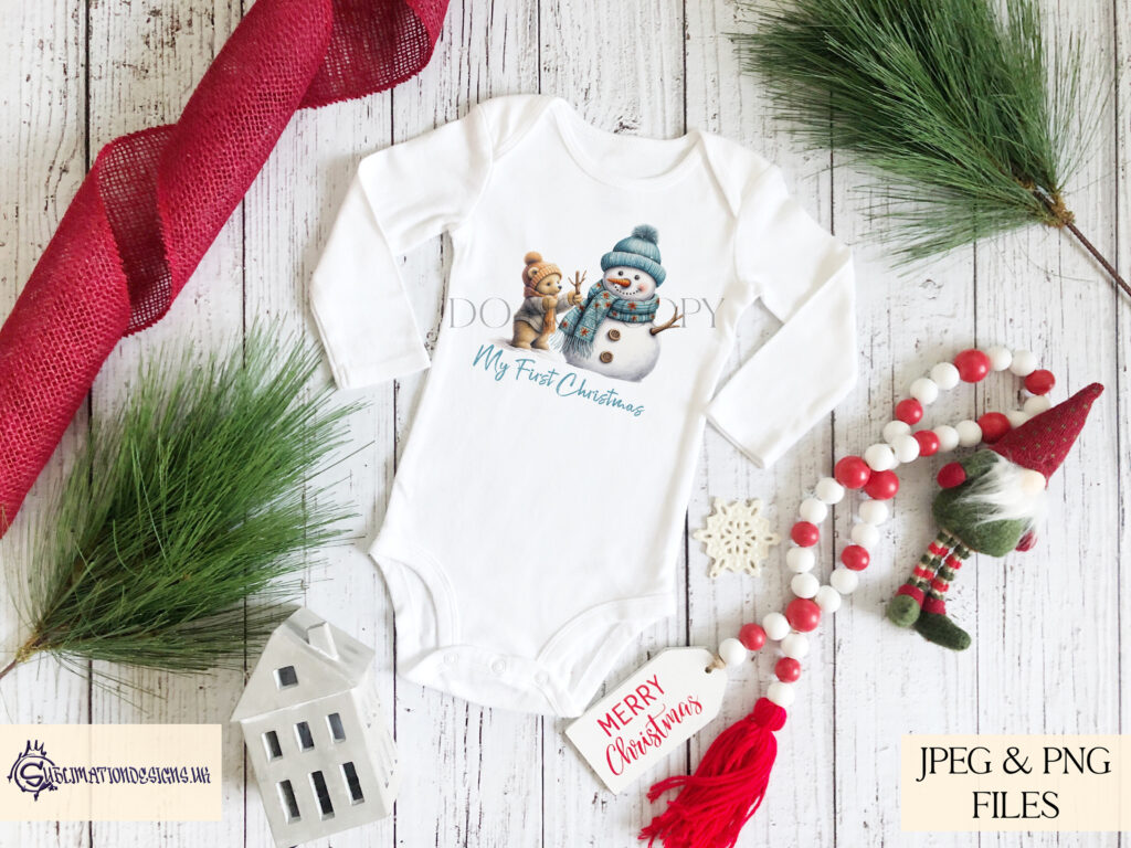 Teddy Bear Building a Snowman Design Set - Holiday Artwork