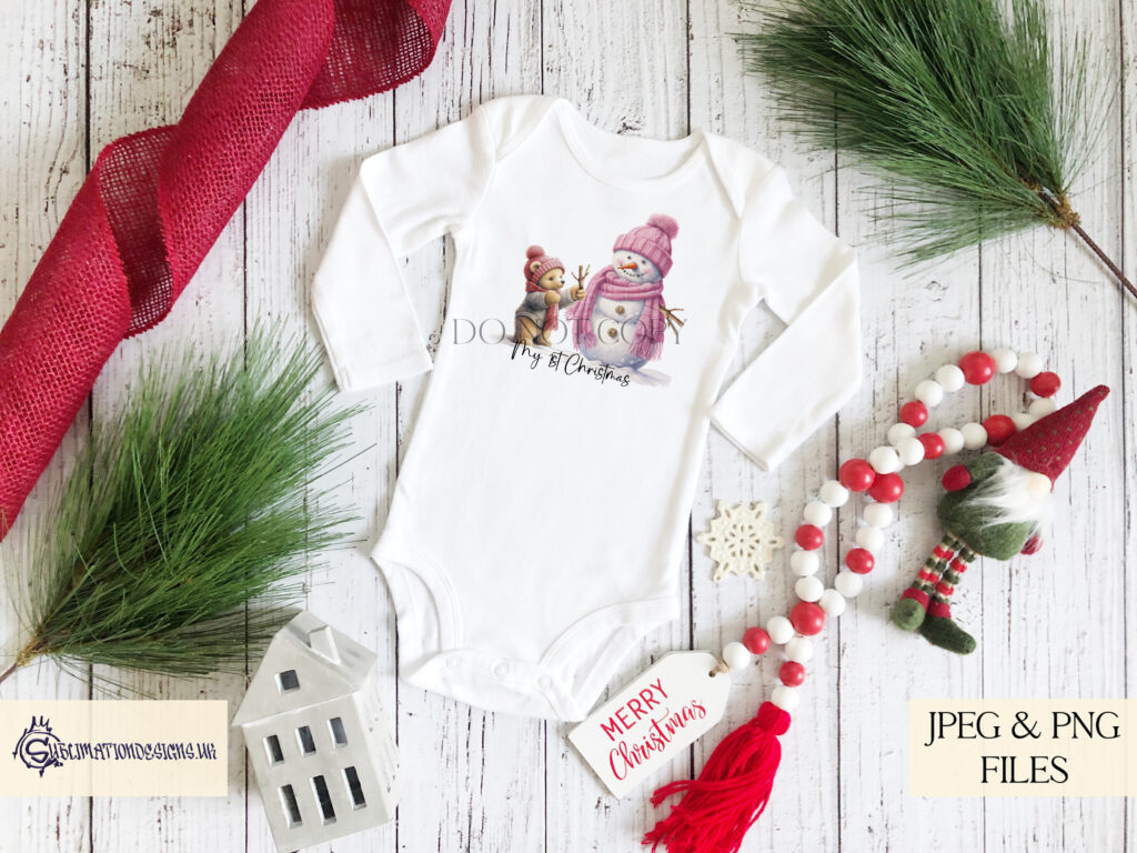 Teddy Bear Building a Snowman Design Set - Holiday Artwork