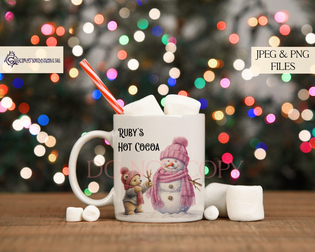 Teddy Bear Building a Snowman Design Set - Holiday Artwork