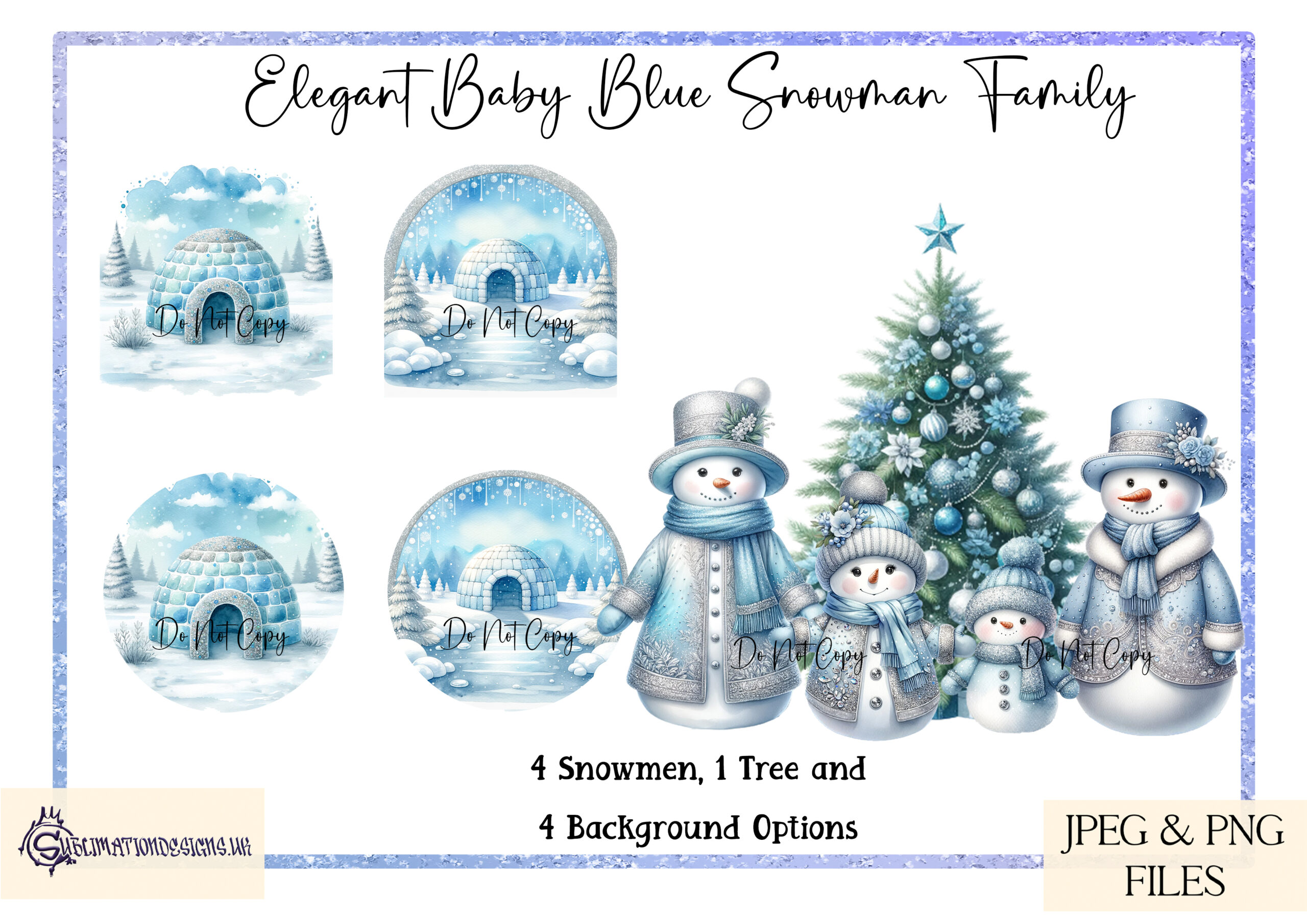 Elegant Baby Blue Snowman Family Design Set