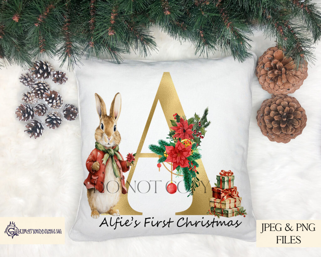 Christmas Rabbit Alphabet with Gold Foil Finish