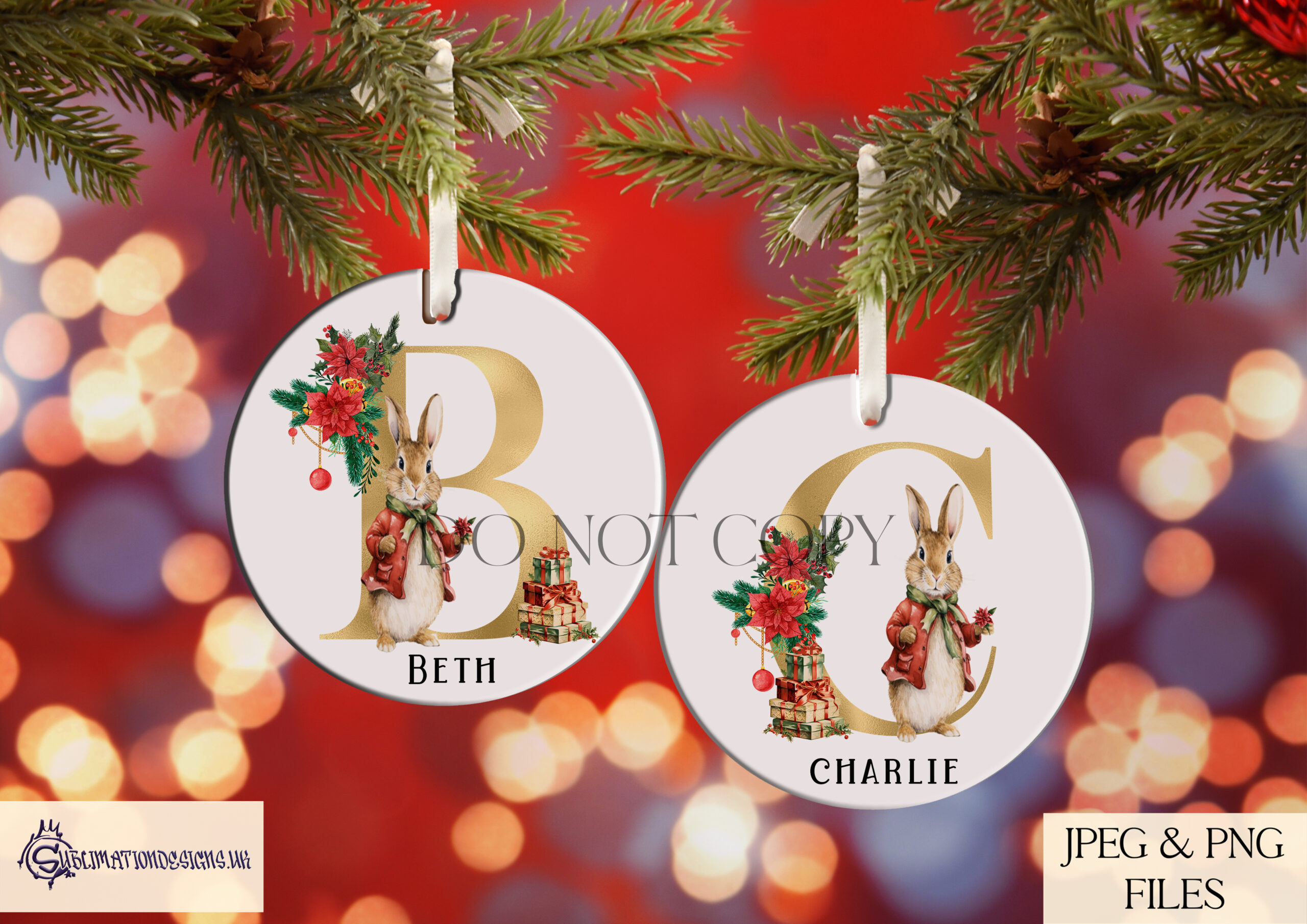 Christmas Rabbit Alphabet with Gold Foil Finish