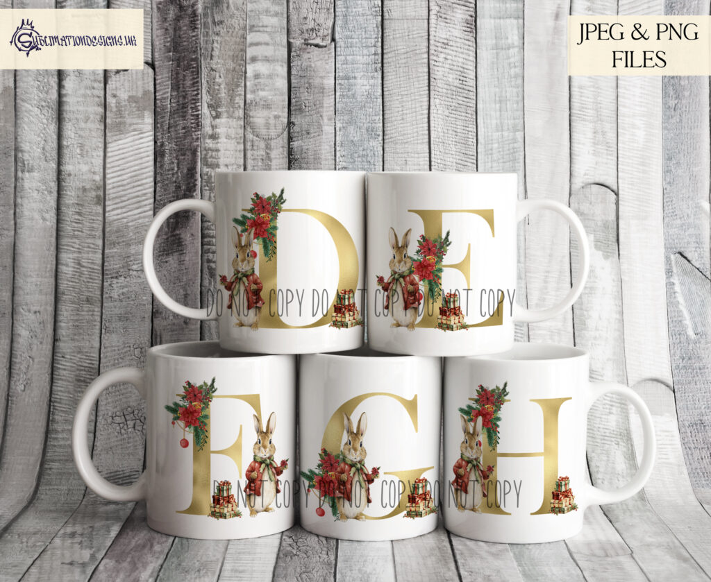 Christmas Rabbit Alphabet with Gold Foil Finish