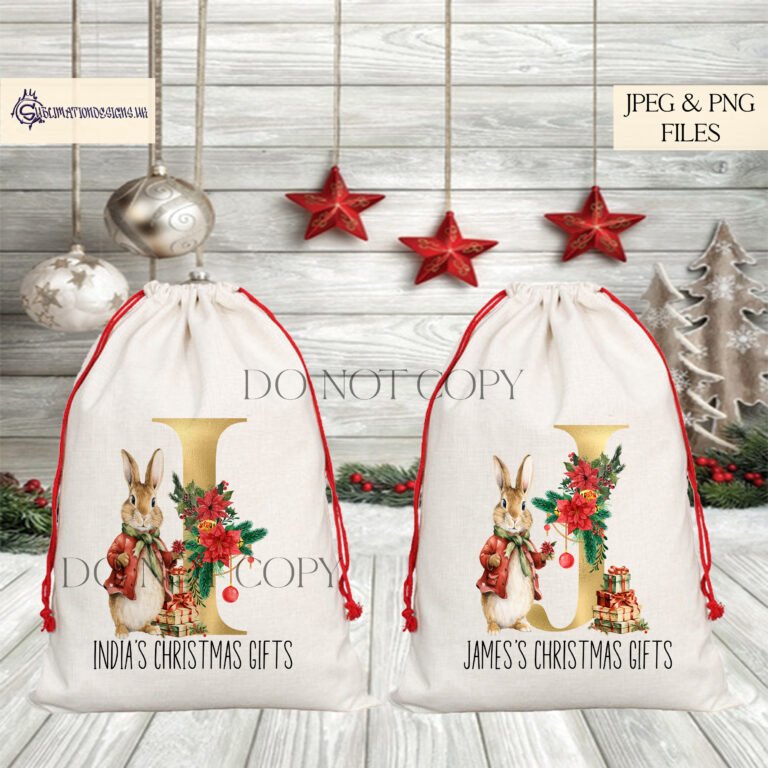 Christmas Rabbit Alphabet with Gold Foil Finish