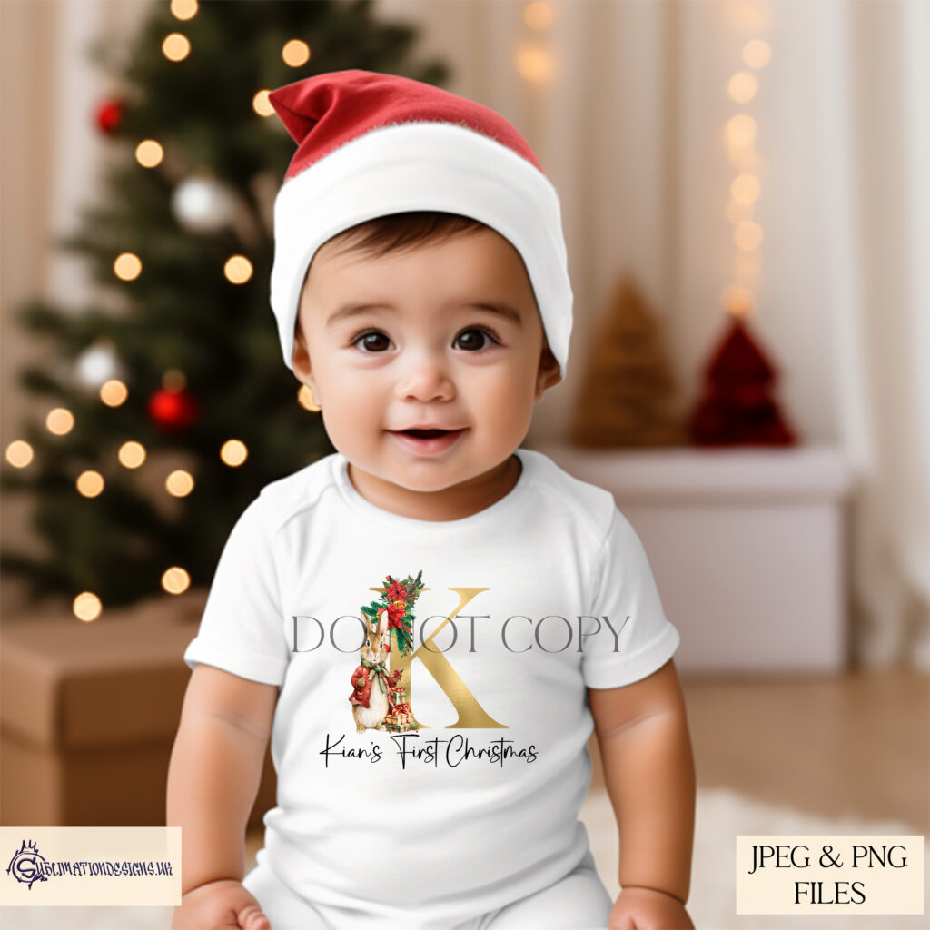 Christmas Rabbit Alphabet with Gold Foil Finish