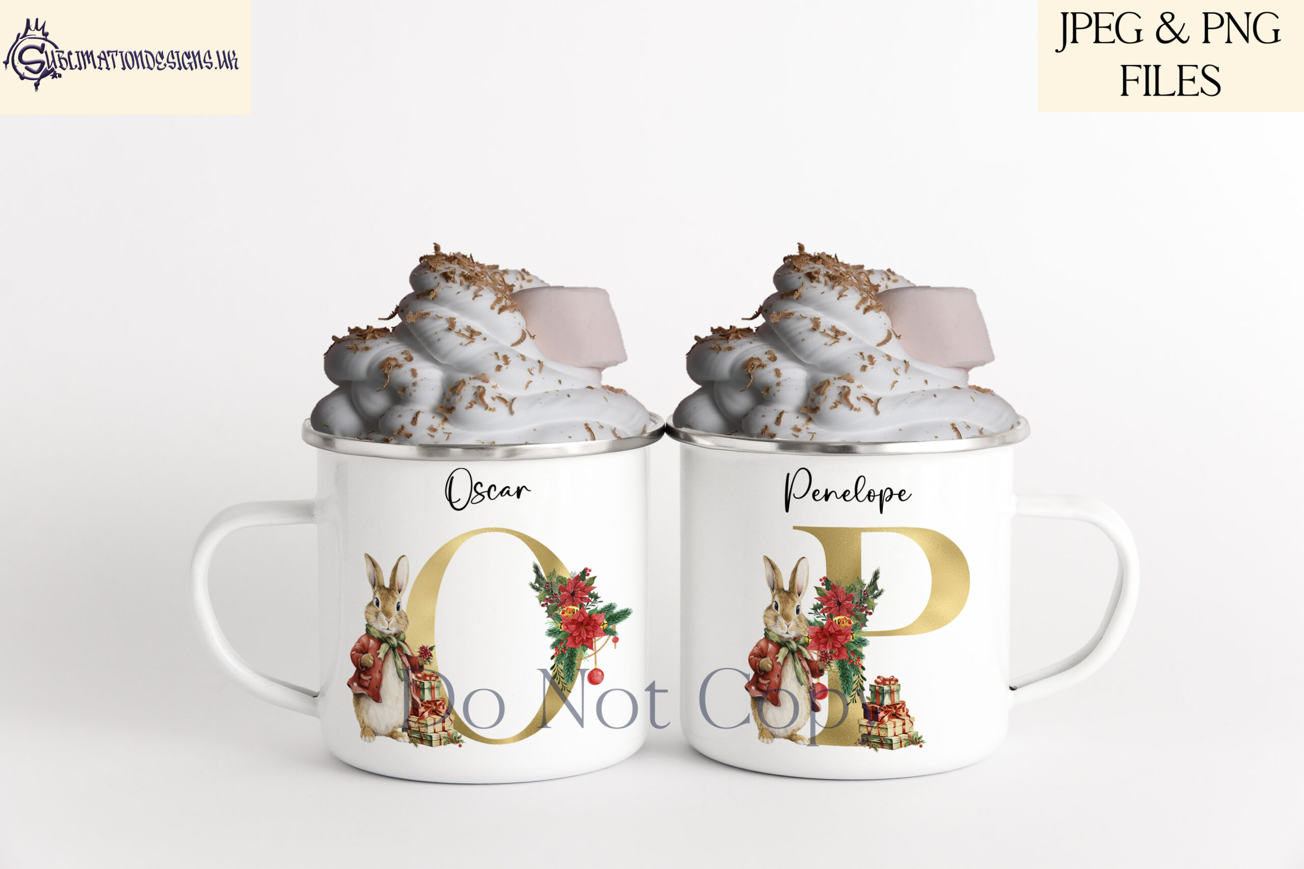 Christmas Rabbit Alphabet with Gold Foil Finish