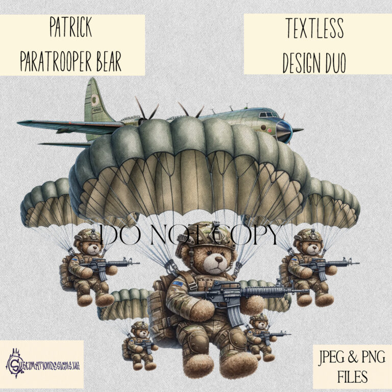Paratrooper Patrick Bear parachuting from a plane
