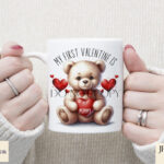My First Valentine Bear with heart cushion