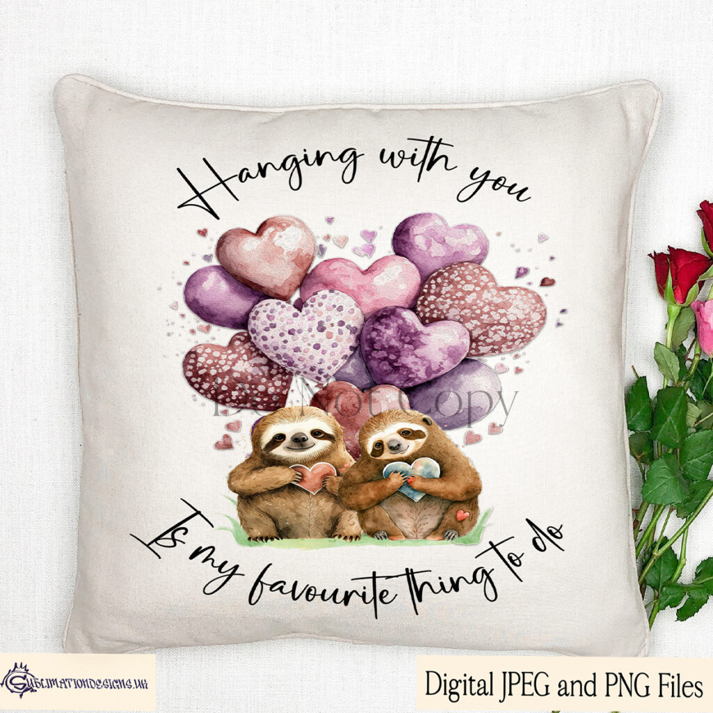 Sloth with heart-shaped balloons design