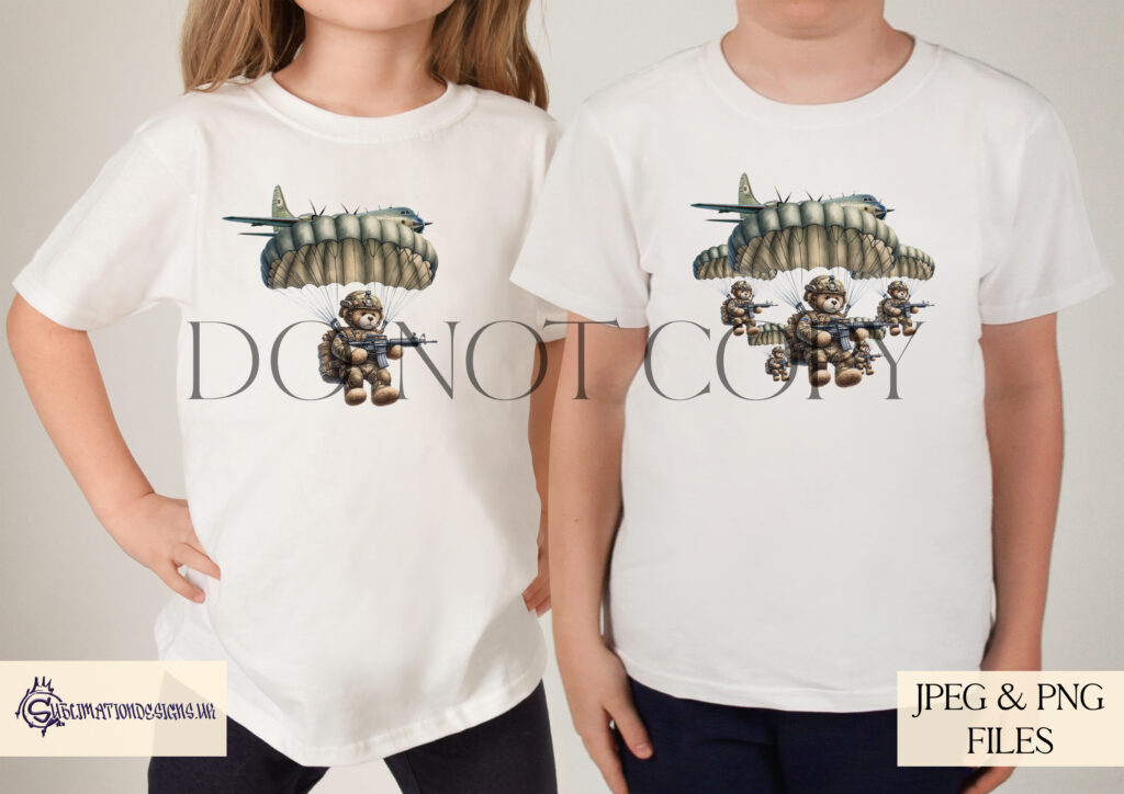 Paratrooper Patrick Bear parachuting from a plane