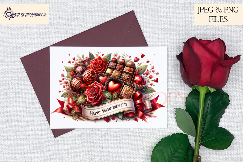 Valentine's Day chocolate and roses design for sublimation
