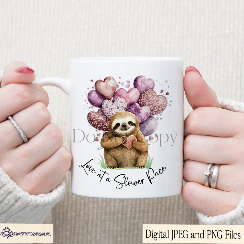 Sloth with heart-shaped balloons design